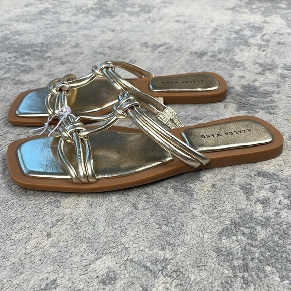 New Azalea Wang Stetson Sandals Gold Metallic Gladiator Strappy Flats Sz 7 - Picture 3 of 11